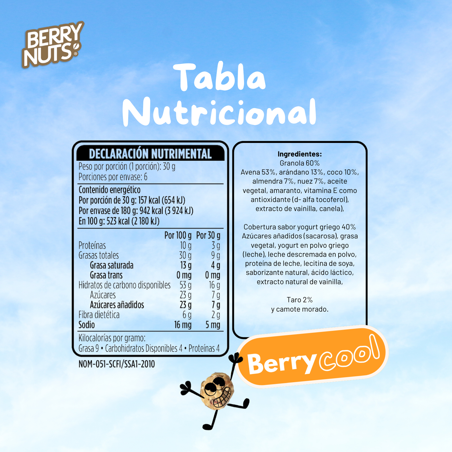 Clusters® Yogurt Griego Taro Berry Nuts® 180g y 1Kg