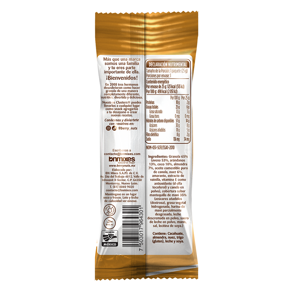 Bolsita de Clusters® Crema de Cacahuate Berry Nuts® 25 g