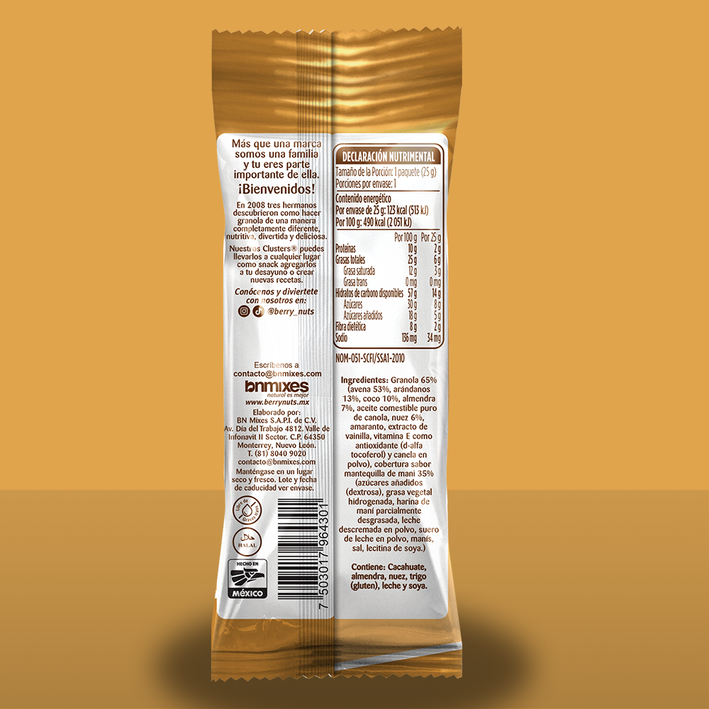 Bolsita de Clusters® Crema de Cacahuate Berry Nuts® 25 g