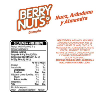 Granola Berry Nuts® Nuez, Arándano y Almendra. 360gr