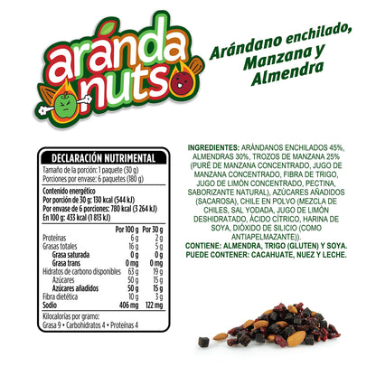 Arándanuts® Snacks de Arándano, Manzana Enchilada y Almendras de 30g (6 Pack)