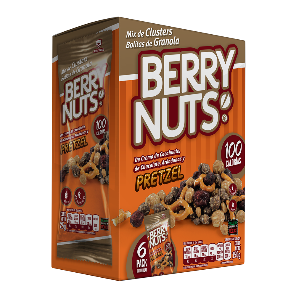 Snacks de Mini Clusters® de Granola Berry Nuts® de Mix con Pretzel de 25g (6 Pack)