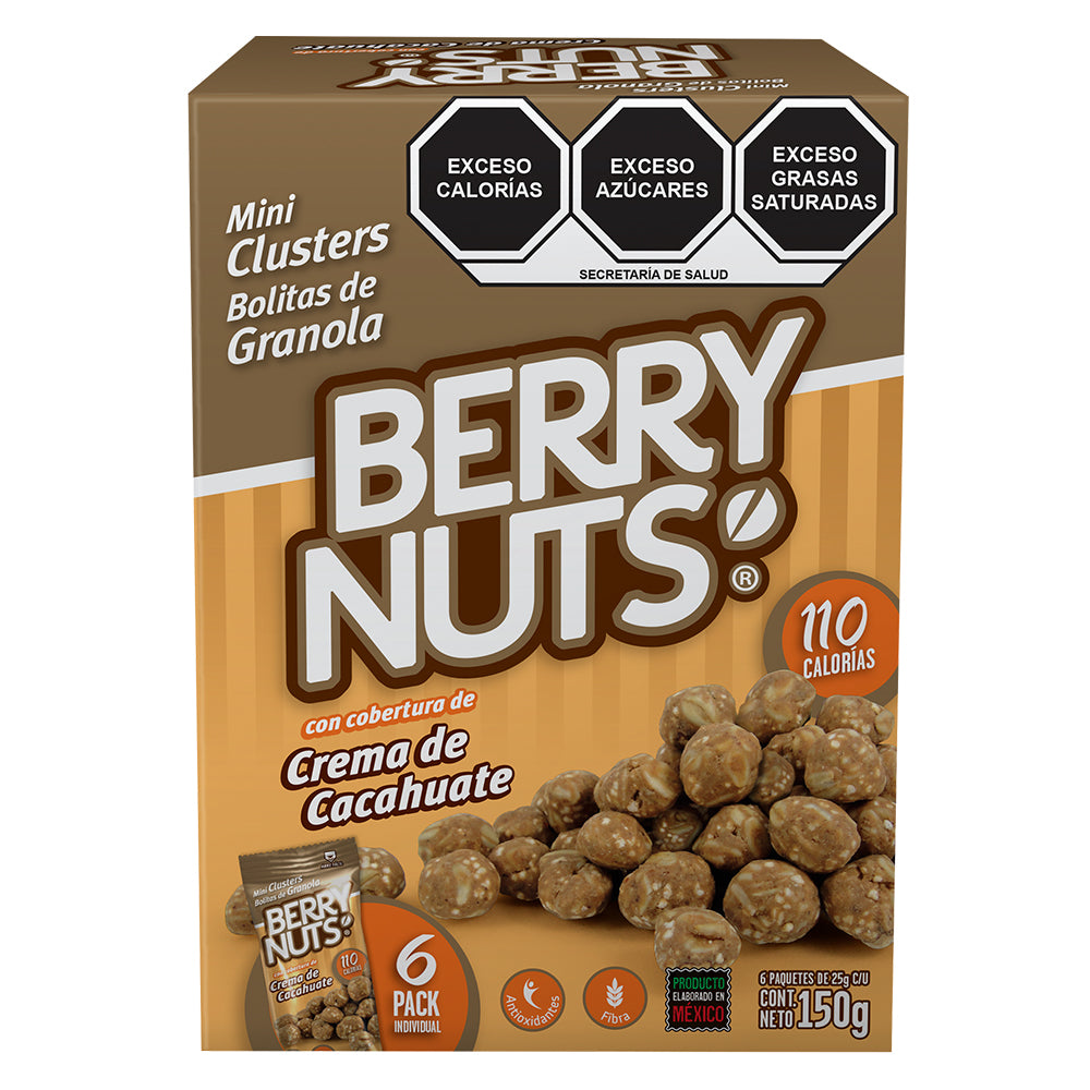 Snacks Mini Clusters de Crema de Cacahuate. 6 pack 25gr c/u