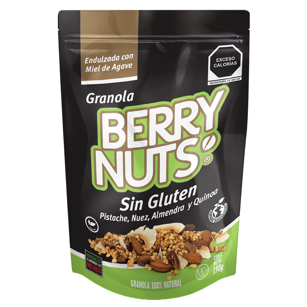 Granola Berry Nuts® Sin Gluten, Nuez, Pistache, Quinoa. 190gr 🌱