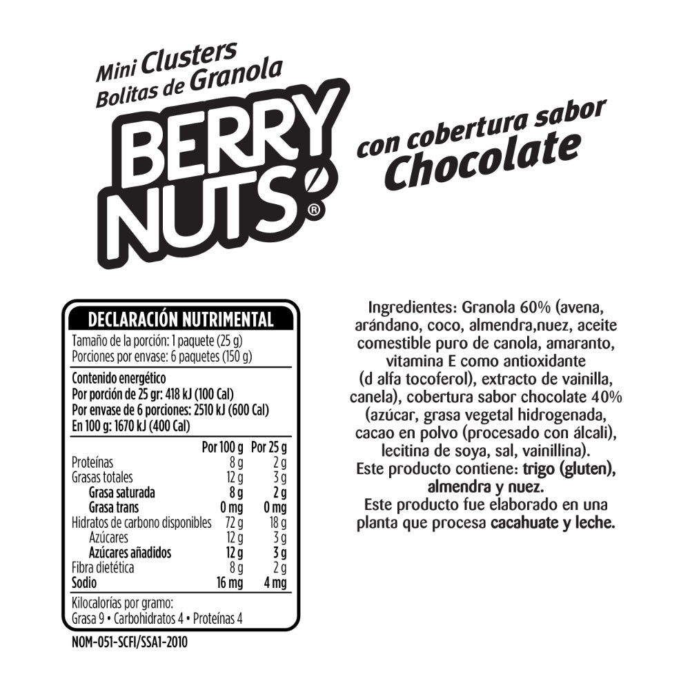 Snacks Mini Clusters de Chocolate. 6 pack 25gr c/u 🌱