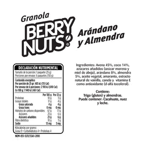 Snacks Granola con Arándano y Almendra. 6 pack 25gr c/u.